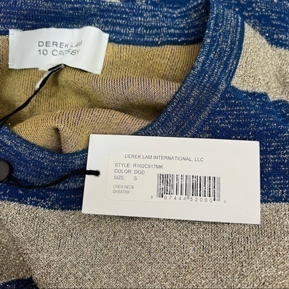 Derek Lam 10 Crosby metallic blue and gold stripe sweater size small - Picture 9 of 11